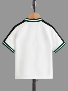 SHEIN Áo thun polo tay lỡ họa tiết tiếng Anh thoải mái, đa năng, dễ thương cho bé trai - trắng - Xem 2