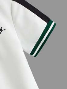 SHEIN Áo thun polo tay lỡ họa tiết tiếng Anh thoải mái, đa năng, dễ thương cho bé trai - trắng - Xem 4