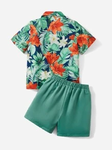 SHEIN 小男童熱帶圖案襯衫和短褲