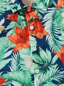 SHEIN 小男童熱帶圖案襯衫和短褲