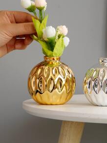 1pc Porcelain Flower Vase, Simple Silver Vase For Flower, Home Decor - Silver - View 3