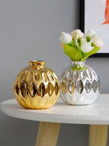 1pc Porcelain Flower Vase, Simple Silver Vase For Flower, Home Decor - Silver - View 5