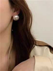 Faux Pearl Stud Earrings - White - View 1