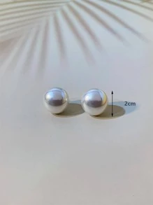 Faux Pearl Stud Earrings - White - View 3