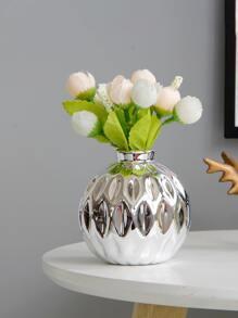 1pc Porcelain Flower Vase, Simple Silver Vase For Flower, Home Decor - Silver - View 1