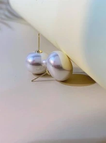 Faux Pearl Stud Earrings - White - View 4