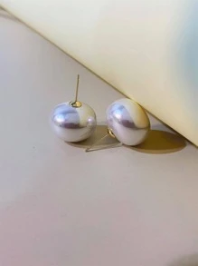 Faux Pearl Stud Earrings - White - View 5