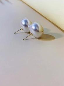 Faux Pearl Stud Earrings - White - View 6