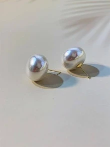 Faux Pearl Stud Earrings - White - View 9