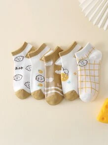 5 pares Calcetines tobilleros con dibujos animados & con patrón de cuadros - Multicolor - Ver 2