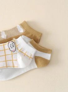 5 pares Calcetines tobilleros con dibujos animados & con patrón de cuadros - Multicolor - Ver 3