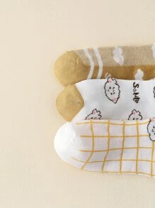 5 pares Calcetines tobilleros con dibujos animados & con patrón de cuadros - Multicolor - Ver 4