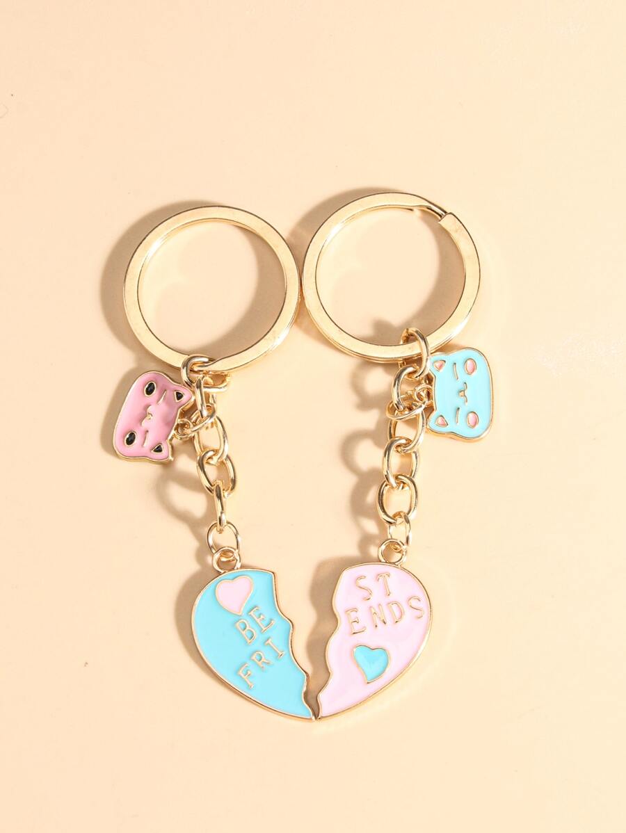 2 cái Couple Letter Chi tiết Heart Charm Keychain - Màu xanh nhạt - Xem 1