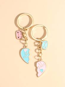 2 cái Couple Letter Chi tiết Heart Charm Keychain - Màu xanh nhạt - Xem 3