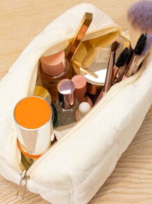 1 件白色云朵毛绒大容量便携式化妆包，适合女士女孩收纳化妆品收纳包化妆盒包、房间装饰、包、化妆包、梳妆台、旅行、化妆包、旅行必需品、收纳包、收纳、旅行必需品、化妆品收纳包、化妆包、洗漱包、办公桌收纳包、化妆包、化妆袋、化妆品收纳包、梳妆台配件、化妆袋、化妆包 - 白色 - 查看 2