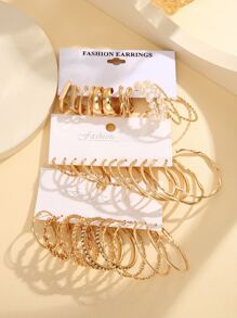 17KM 18pairs/Set Rhinestone & Faux Pearl Decor Hoop Earrings - Yellow Gold - View 3
