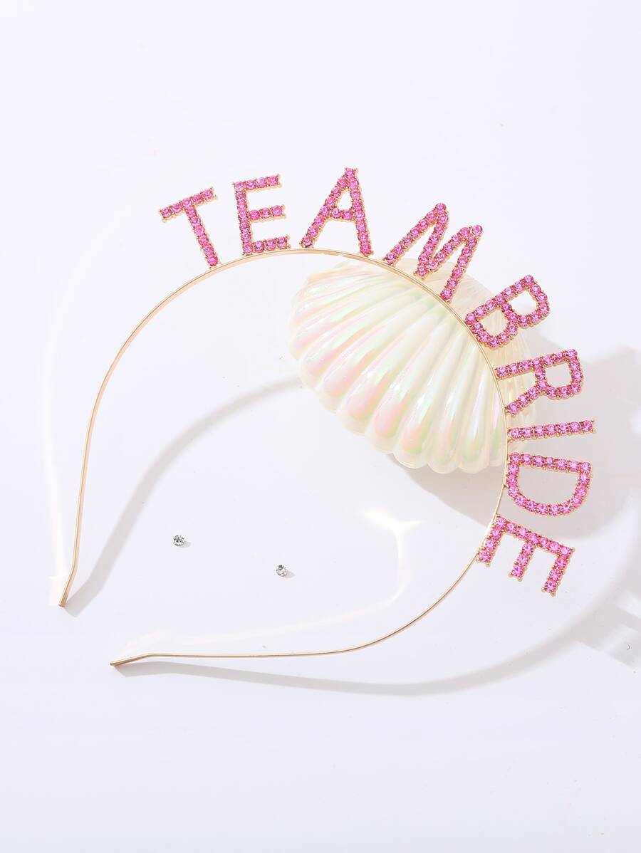 GCGIGUI 1/5/10件裝 女款奢華亮金金屬水鑽 TEAMBRIDE 字母髮箍,適合單身派對、新娘送禮會、伴娘制服穿搭、拍照道具 - 粉色 - 查看 1