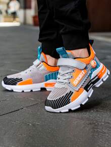 跑步鞋男孩撞色字母圖案魔術貼運動鞋 - 彩色 - 查看 2