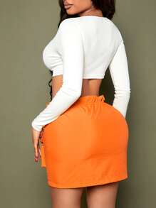 SHEIN SXY Flap Pocket Drawstring Waist Cargo Skirt - Orange - View 2