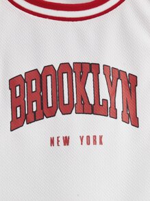 SHEIN 小男童字母圖案條紋飾邊籃球球衣 - 白色 - 查看 4