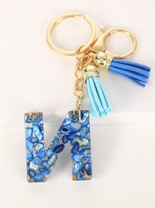 Móc khóa tua rua & chữ cái - Màu xanh lam - Xem 2