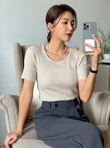 DAZY Solid Ribbed Knit Top