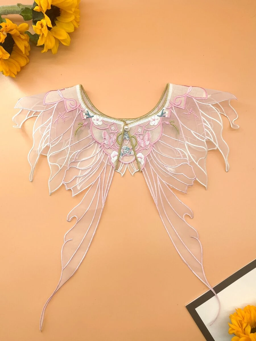 Floral Embroidered Dickey Collar - Baby Pink - View 1