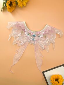 Floral Embroidered Dickey Collar - Baby Pink - View 2