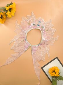 Floral Embroidered Dickey Collar - Baby Pink - View 3