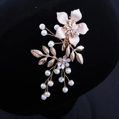 Flower & Faux Pearl Decor Bridal Hair Clip