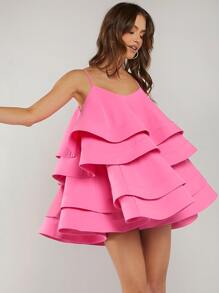 SHEIN Unity Women's Solid Color Spaghetti Strap Casual Short Mini Dress, Suitable For Leisure & Vacation