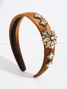Rhinestone & Faux Pearl Decor Headband - Brown - View 2