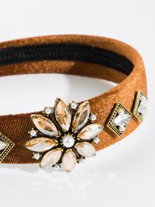 Rhinestone & Faux Pearl Decor Headband - Brown - View 3