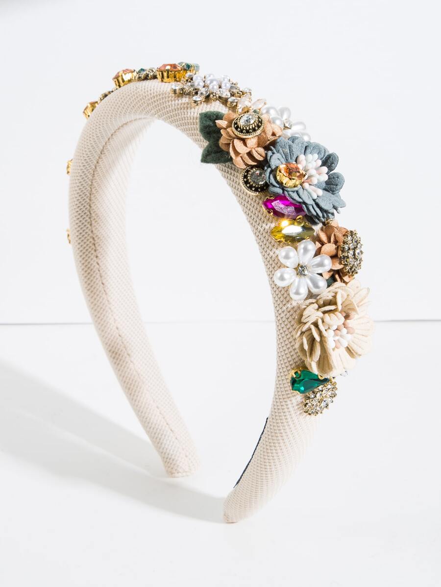 Rhinestone & Flower Decor Headband Royal Valentine's Day Valentines,Hairband,Hair Hoop Headbands Hair Accessories Head Accessories - Beige - View 1