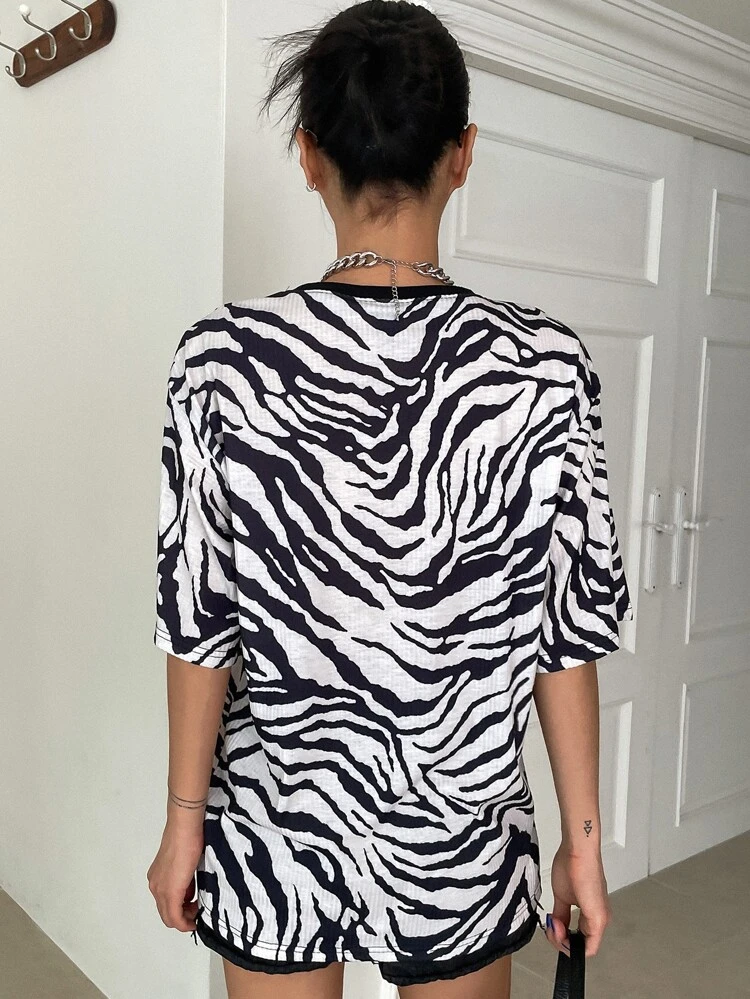Zebra Striped Drop Shoulder Tee