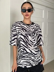 DAZY La Camiseta Con Hombros Caídos Con Estampado De Cebra