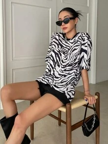 DAZY La Camiseta Con Hombros Caídos Con Estampado De Cebra