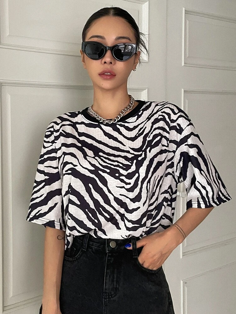 Zebra Striped Drop Shoulder Tee