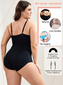 Plus Double Panel Tummy Control Sculpting Butt Lifter Shapewear Bodysuit - Black - View 2