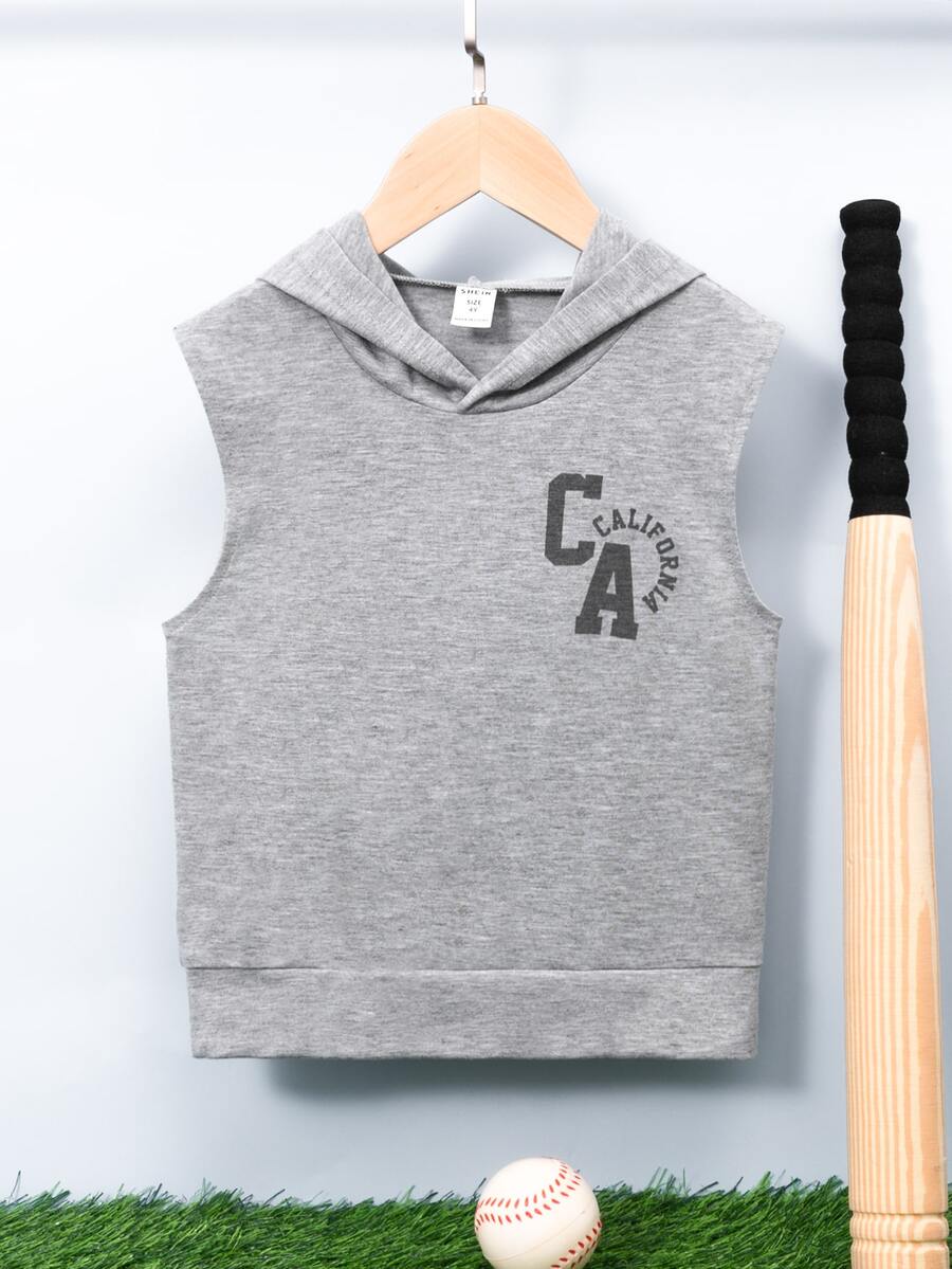 小男童字母圖案無袖連帽衫