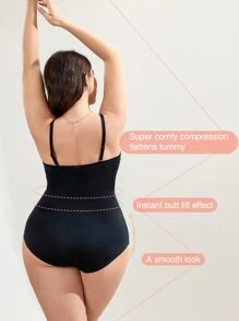 Plus Double Panel Tummy Control Sculpting Butt Lifter Shapewear Bodysuit - Black - View 5