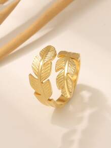 Anillo de envoltura con diseño de hoja - Amarillo Oro - Ver 3