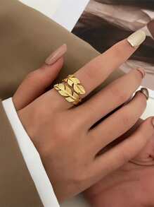 Anillo de envoltura con diseño de hoja - Amarillo Oro - Ver 1