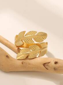 Anillo de envoltura con diseño de hoja - Amarillo Oro - Ver 2