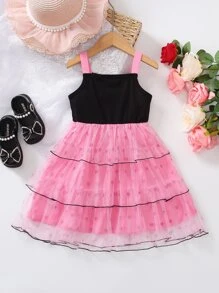 Young Girls Bow Front Layer Hem Cami Party Dress - Multicolor - View 2