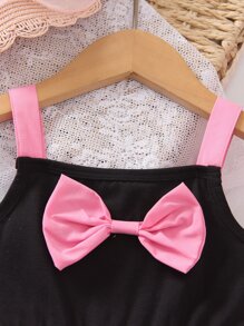 Young Girls Bow Front Layer Hem Cami Party Dress - Multicolor - View 5