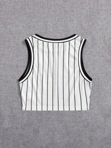 SHEIN EZwear 條紋和字母圖案短款背心 - 白色 - 查看 2