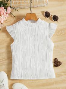 SHEIN Teen Girls Mock Neck Ruffle Trim Top - White - View 1