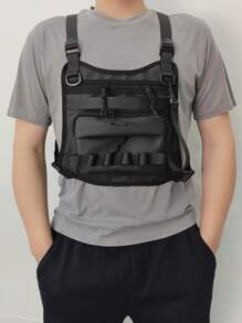 Bolso minimalista para hombre con aparejo en el pecho - Negro - Ver 1