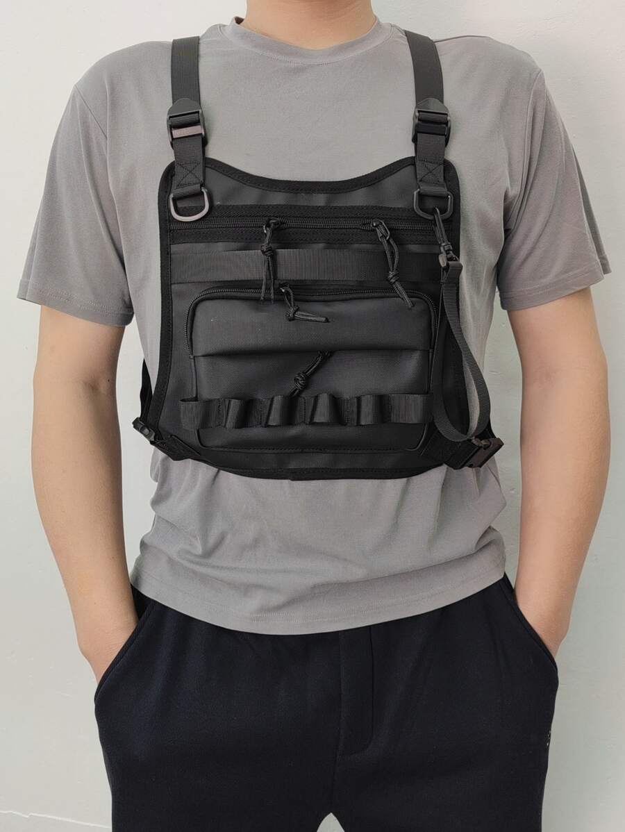 Bolso minimalista para hombre con aparejo en el pecho - Negro - Ver 1